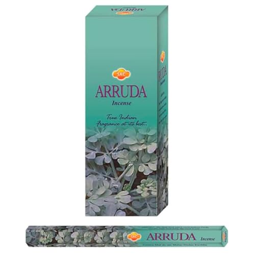 Aromasenses | Incienso Ruda Hexagonal Sac | Caja de 6 Tubos con 20 Varillas | Aromatiza tu Hogar Meditación, Descanso y Bienestar Diario | Natural y Duradero