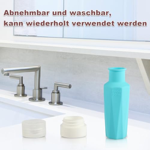 Silikon Reiseflaschen Set, 4 Stück 90ml Auslaufsichere Reisebehälter für Kosmetik und Toilettenartikel - TSA-konform mit No-Drip-Ventil - Ideal für Reise, Festival und Flugzeug