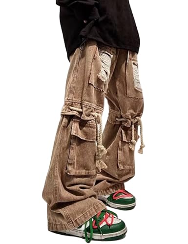 Baggy Jeans Men Cargo Ripped Jeans Y2k Unisex Black Pants Hip Hop Pants Streetwear