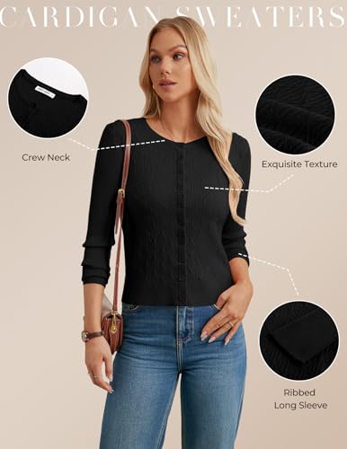 GRACE KARIN Knit Cardigan Sweaters, Long Sleeve Lightweight Sweater, Button Open Front Cropped Cardigans2