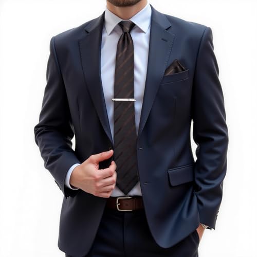 Image of DiBanGu Mens Tie Silk Plaid Striped Necktie and Pocket Square Cufflinks Tie Clip Set with Gift Box Formal Wedding Party