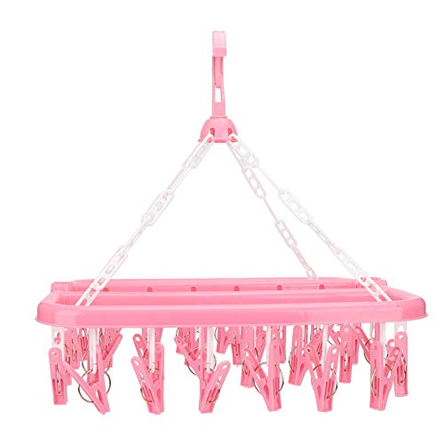 plplaaoo Tendedero para Colgar Ropa, Resistente, 32 Clips, Plegable, para Ropa Interior, Calcetines, Toallas, plástico Rosa, Azul, 33x33x18cm (Rosa)