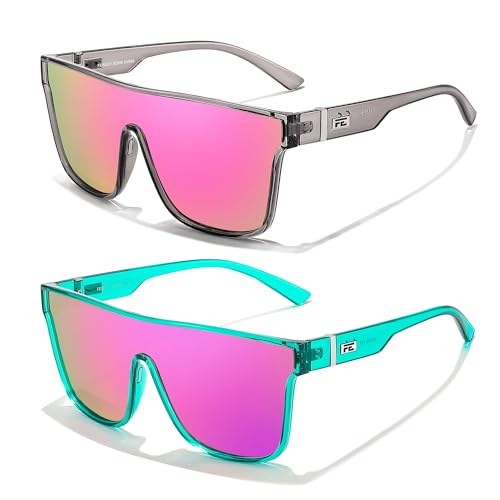 Image of FEISEDY Sunglasses for Women Men, Fashion Mirrored Single Lens Shades | 80s Rave Neon Oversized Sun Glasses, Driving Beach UV400 Sunnies B2996