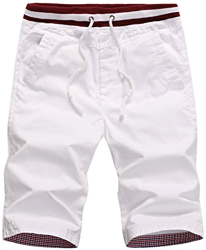 QPNGRP Men's Casual Shorts Slim-Fit Chino Shorts for Men K8210 White 34
