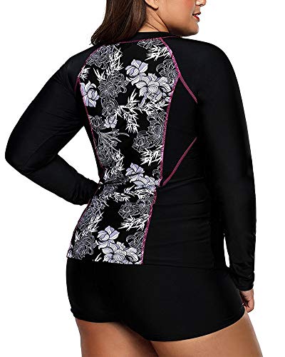 LALAGEN Women's Long Sleeve Sun Protection Rashguard Swimwear Athletic Tankini Black XXXL-1
