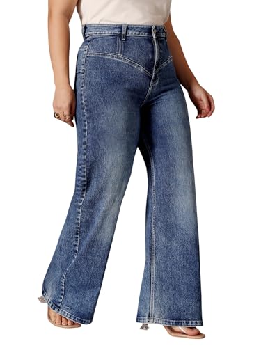 Image of Miss Chase A+ Women's Wide-Leg High Rise Regular-Length Stretchable Denim Jeans