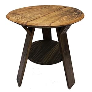 Bourbon Collection Whiskey Barrel Round Top End Table Rustic Wood Side Table with Shelf Accent Furniture