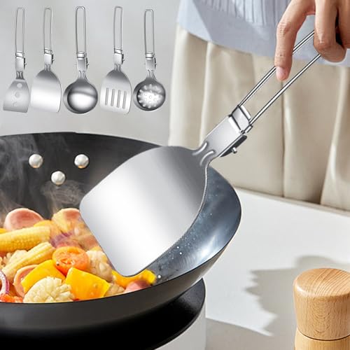 Camping Cutlery Set, 6 Piece Portable Cooking Utensils Kit for Outdoor Frying Boiling Stewing Grilling, Non-Slip Kitchen Tools for Travel Picnic Hiking Road Trip Camping Gear – Image 6