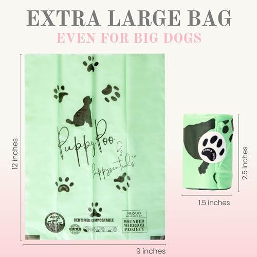 Image of PUPPYSENTIALS 120-Count Dog Waste Bags, Eco-Friendly Biodegradable Puppy Poo Bags - Made in the USA, Leak-Proof, Odor Blocking, Extra Thick Dog Waste Bags, Compostable Poop Bags, Green