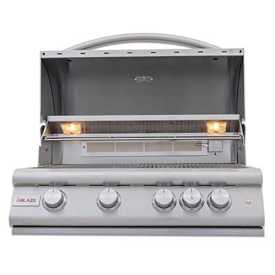 Blaze LTE+ 32-Inch 4-Burner Built-In Natural Gas Grill | 56,000 BTUs | Ceramic Flame Tamers | Red LED Control Knobs | Spring-Assisted Hood & Interior Lighting | BLZ-4LTE3-NG