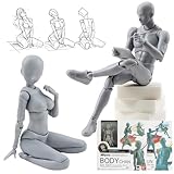 デッサン人形 関節可動30ヶ所 男性＆女性モデル スタンド付き 【プロ推薦】漫画・美術用 筋肉表現可能 デッサンドール スケッチモデル フィギュア 作画練習 美術教材 プロ用 可動式素体 ポージング人形 (グレー*2) [並行輸入品]