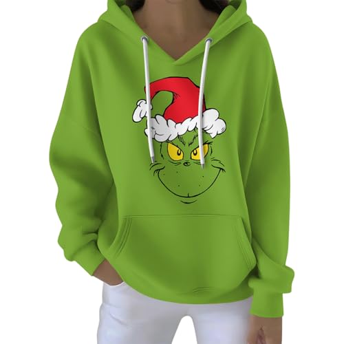 Ugly Christmas Hoodies for Women Green Monster Funny Cute Xmas Ho...