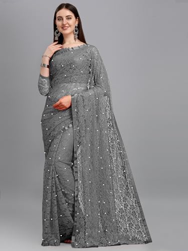 Image of LOROFY Women's Brasso Net Saree With Blouse