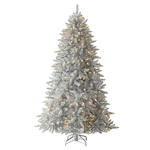 Treetopia Luxe Pure Platinum 6 Ft Artificial Prelit Full Bodied Tinsel Christmas Tree Holiday Decoration, White Led Lights, Premium Stand & Foot Pedal #TOP20