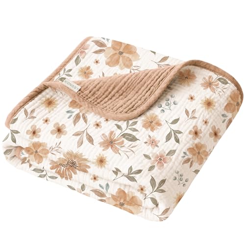 Image of Konssy Muslin Baby Blankets for Girls Boys, 100% Cotton Crib Blanket for Infant Toddler, Super Soft and Lightweight Nursery Swaddling Wrap 40"x36" (Flourish)