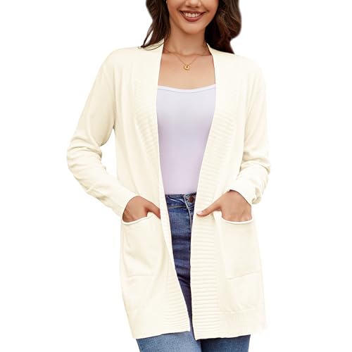 Women's Open Front Cardigan with Pockets Long Sleeve Casual Knit Sweaters