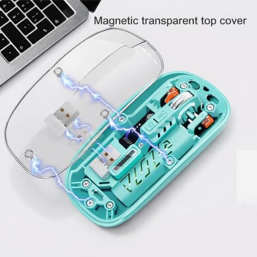 Image of PhT2101 Slim Wireless Mouse with Transparent Cover, 2.4GHz and Dual Bluetooth, Rechargeable, Adjustable DPI, LED for Laptop, PC and Tablet, Green BTWMOUSE