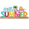 Hello sweet summer metal sign rustic table decor holiday tiered tray decor with wooden base freestanding metal word sign for home tabletop centerpiece mantel shelf fireplace  urban country home decor