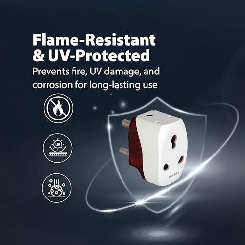 Image of Havells 6A /16A, 240V AC 3 Pin Nickel Plated Brass Adaptor for Regular Use,Flame Retardant, UV Stabilized for Safety Assurance During Fire Catching, Photo Degradation and Physical Destruction., White