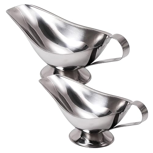 VINTORKY 2pcs Gravy Container Saucier Boats with Handle Gravy Boat Dipping Sauce Cup Gravy Pourer Sauce Bowl Mini Milk Jug Dispenser Milk Mug Gravy Warmer Spoon Cups Stainless Steel Silver