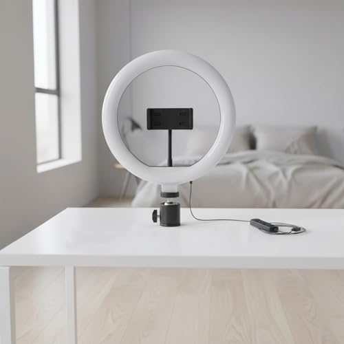 Image of Amazon Basics 10-inch Ring Light | 3 Color Modes | 10 Brightness Settings | Compatible with All Smart Phones | Suitable for Vlogging, YouTube Videos, Photoshoots, Live Streaming & More