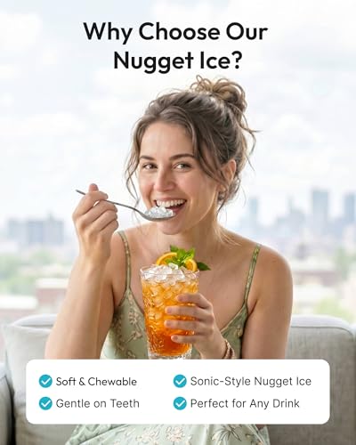 Image of EUHOMY Nugget Ice Maker Countertop with Handle, Ready in 4 Mins, Max 40lbs /24H, Chewable Ice, Self-Cleaning, Portable Sonic Ice Maker with Basket and Scoop, for Home /Party /RV /Camping (Black)