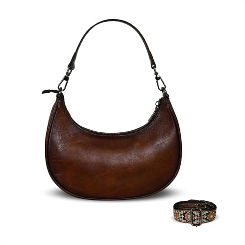 HESHE Leather Shoulder Bag for Women Hobo Crossbody Purses Zipper Crescent Bag with 3 Straps2