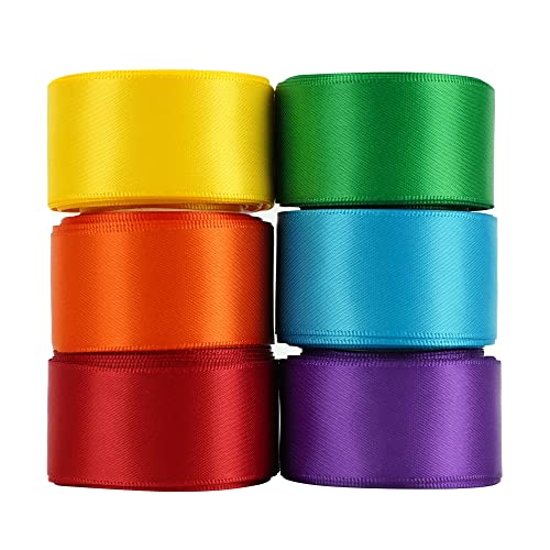 Huihuang Rainbow Satin Ribbon Fabric Satin Ribbon Rainbow Ribbon Set 1 Inch X 30 Yards Thin Satin Ribbon Rainbow Color For Crafts Bows Gift Wrapping Wedding Decoration And Diy Handmade #TOP1