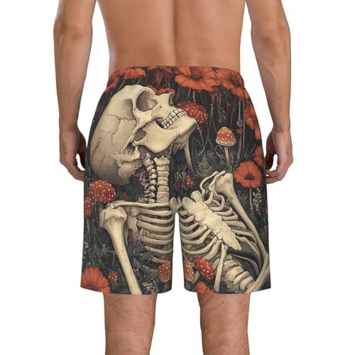 Men's Swim Trunks Bathing Suit Quick Dry Beach Board Shorts - Skeleton Retro Skull Mushroom Flowers3