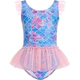knemmy Girls One Piece Swimsuit Colorful Mermaid Bathing Suits Cute Kids Princess Beach Swimwear 2-10 Years