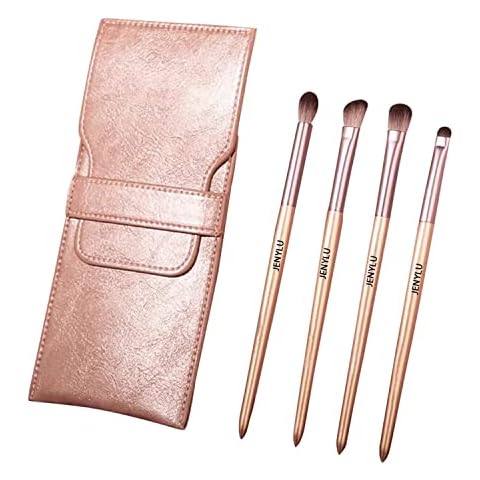 Makeup Brushes, 4 Pcs Professional Makeup Brush Set Synthetic Foundation Brushes for Nose Shadow Eyeline Concealer Brushes Kit with PU Leather Bag Pink Cover
