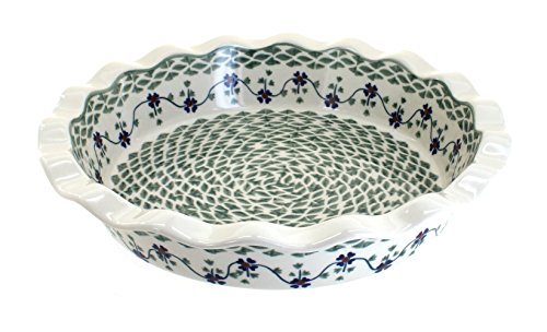 Blue Rose Polish Pottery Sage Floral Pie Plate