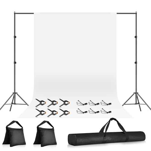 Qoolfoto 10x7ft Photo Backdrop Stand Kit with 6x9ft White Backdrop Screen