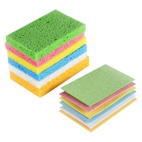 Image of 12 Pcs Compressed Cellulose Cleaning Sponges Kitchen Washing Up Sponges Non Scratch Dish Sponges Multipurpose Scrub Sponges Dish Washing Scrubbers for Cookware Bathroom
