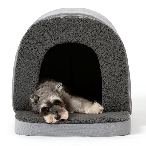 Pelzin Orthopädisches Indoor-Hundehaus - Hundeschlafhaus mit Eierkarton-Schaum, Zeltbett mit wasserdichter Innenhülle & Rutschsperre, Ideal für große Rassen, passt zu 92cm-Boxen (89x59cm), Holzkohle