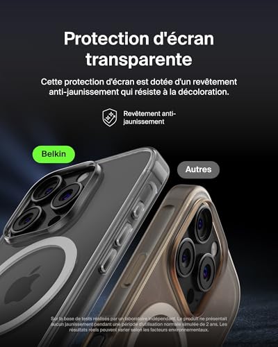 Belkin SheerForce Coque de Protection pour iPhone 16 Pro Compatible MagSafe Design Fin Protection antimicrobienne antirayure magnétique et Anti impacts - vue 5