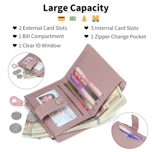 Image of Small Wallets for Women Vegan Leather Bifold Card Holder with Zipper Pocket
