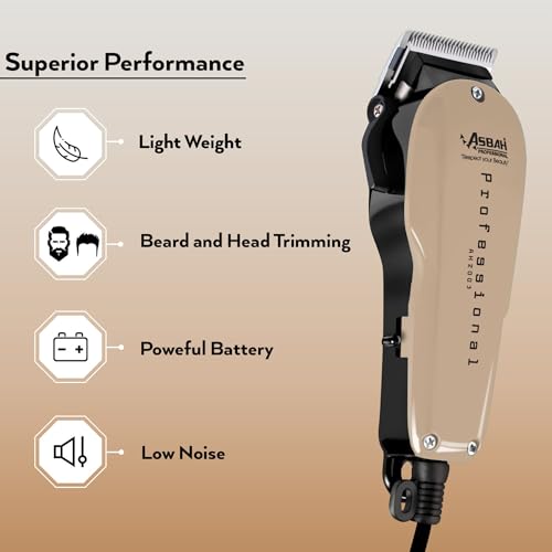 Image of ASBAH Professional Clipper | Corded Trimmer With 8 Guide Comb| One Year Warranty, Lifetime Repair & Services, Unisex, Multicolour