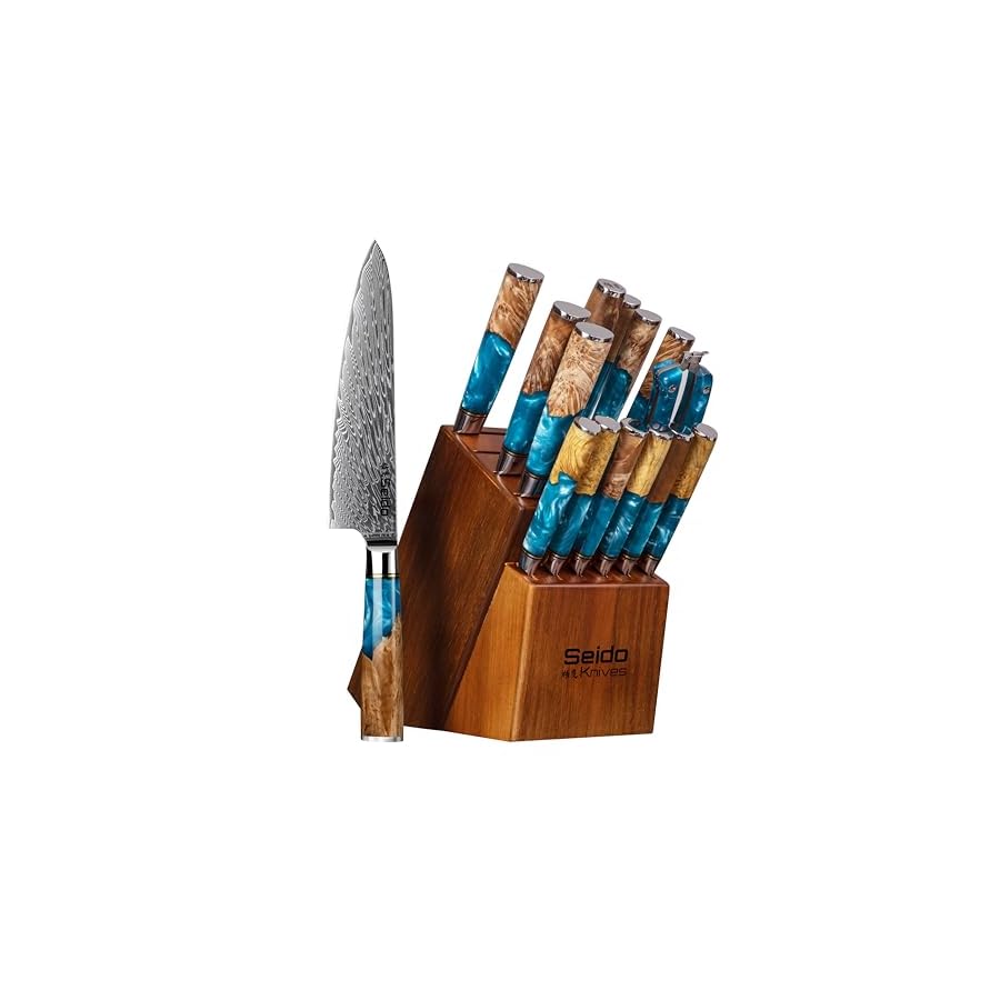16-Piece Executive Knife Block Set with VG-10 Super Steel, Acacia Wood Block & Premium Gift Box