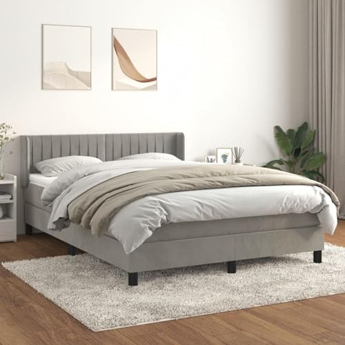 Gecheer Box Spring Bed with Mattress Foundation Light Gray Full Velvet Bed Frame 1016