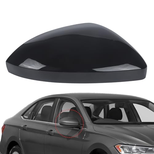DERI Passenger Side Mirror Cap Compatible with Volkswagen Jetta 2019 2020 2021 2022 2023 2024 2025, Right Side Mirror Cover fit for VW Jetta US Version Without Turn Signals, Glossy Black