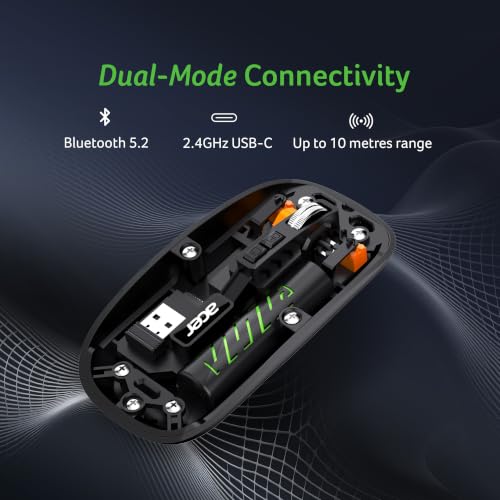 Image of Acer Clearview Wireless Mouse, Dual Mode Bluetooth 5.2 & 2.4GHz, Rechargeable 500mAh Battery, RGB Lighting, 3200 DPI Adjustable, Silent Portable Mouse for Laptop, PC, Mac & Tablet, Black