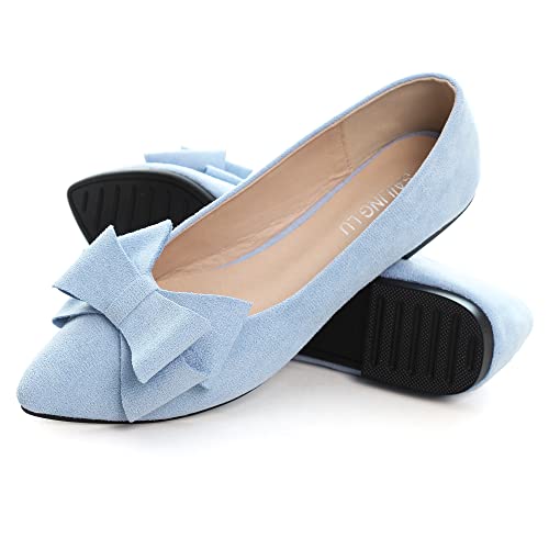 Image of SAILING LU Womens Bowknot Ballet Flats Pointy Toe Suede