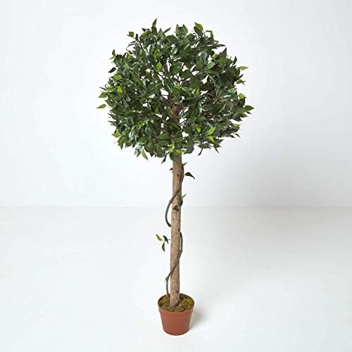 HOMESCAPES 4 ft Green Ficus Topiary Artificial Tree in Brown Pot, 125 cm Lifelike Leaves Replica Artificial Plant