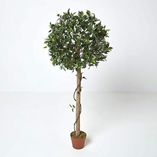 HOMESCAPES 4 ft Green Ficus Topiary Artificial Tree in Brown Pot, 125 cm Lifelike Leaves Replica Artificial Plant