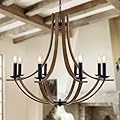 Widluth 31.5" Large Wooden Chandelier 8-Lights Vintage Farmhouse Candle Style Chandeliers with Wood Finish Metal Industrial Retro Rustic Black Chandelier for Dining Room, Kitchen, Living Room, E12