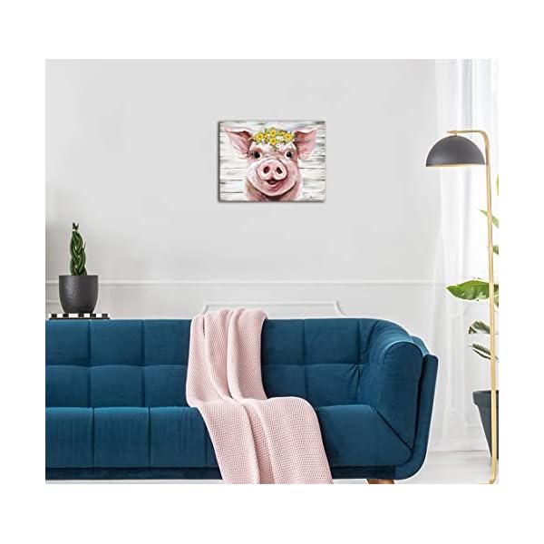 Yueyarit farmhouse canvas decor pink cute pig picture hd print artwork hanging for bedroom bathroom kids room dining room living room  urban country home decor