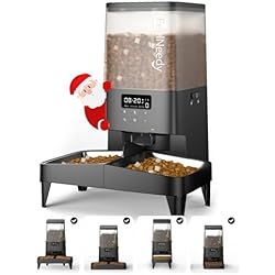 Expendedor De Comida Para Gatos FEELNEEDY Comedero Automático para Perro/Gato, 5L Dispensador Comida Gatos con Temporizador y Grabación de Voz 10s, Programable 6 Comidas Diarias, 2 Tazón para Gatos de Acero Inoxidable