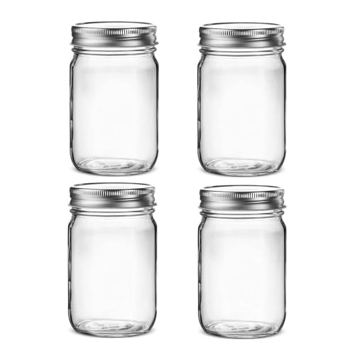 Hniuyun Glass Mason Jars with Airtight Lids, 4 Pack 16oz