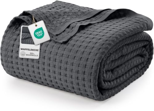 Utopia Bedding 100% Baumwolle Waffel Kuschedecke (228x182 cm, Anthrazit) | Weiche Leichte Atmungsaktive Warm Tagesdecke, Sofadecke & Couch Blanket für alle Jahreszeiten, Geschenke